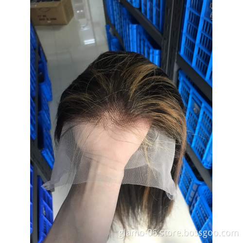 Highlight 4/27 Color Human Hair Lace Front Wigs Brown Ombre Remy Hair Pre-plucked Swiss Lace Wigs